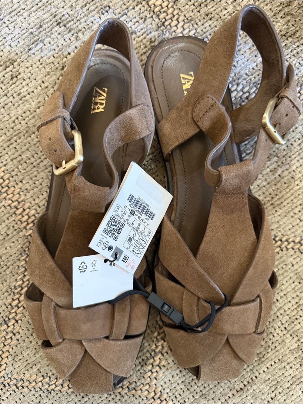 Zara Olive Brown Suede Slingback Sandals - Picture 6 of 6